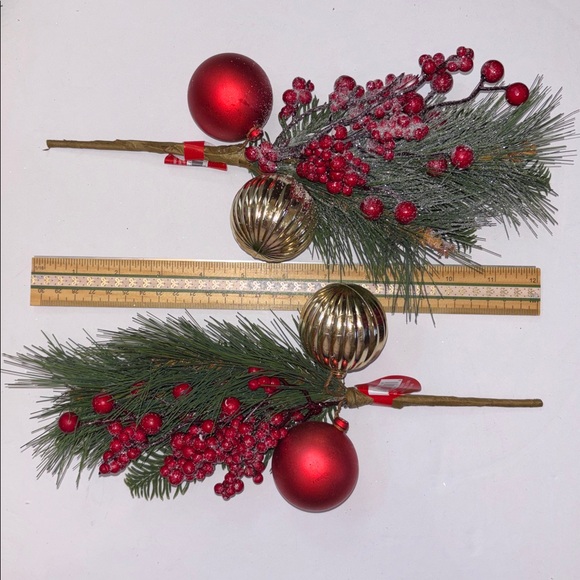 Festive Red & Gold Christmas Pick - Holiday Pine, Berries & Ornaments 7 - Picture 8 of 15